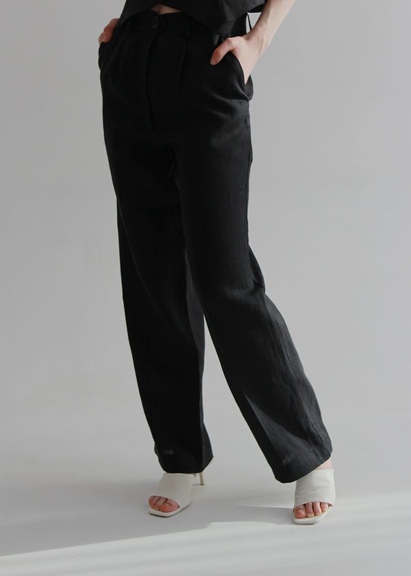 Black wide linen pants