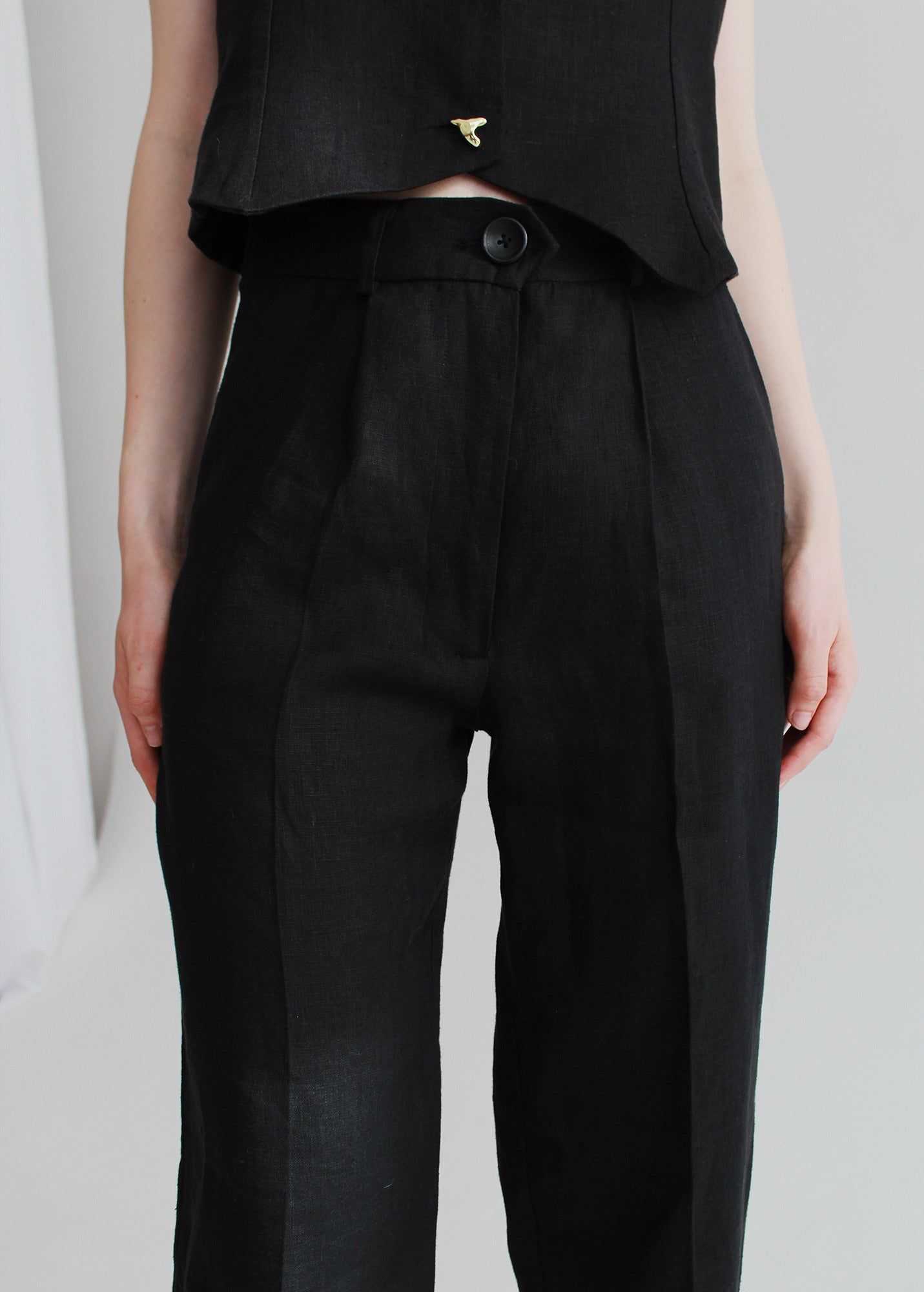 Pantalon large en lin noir