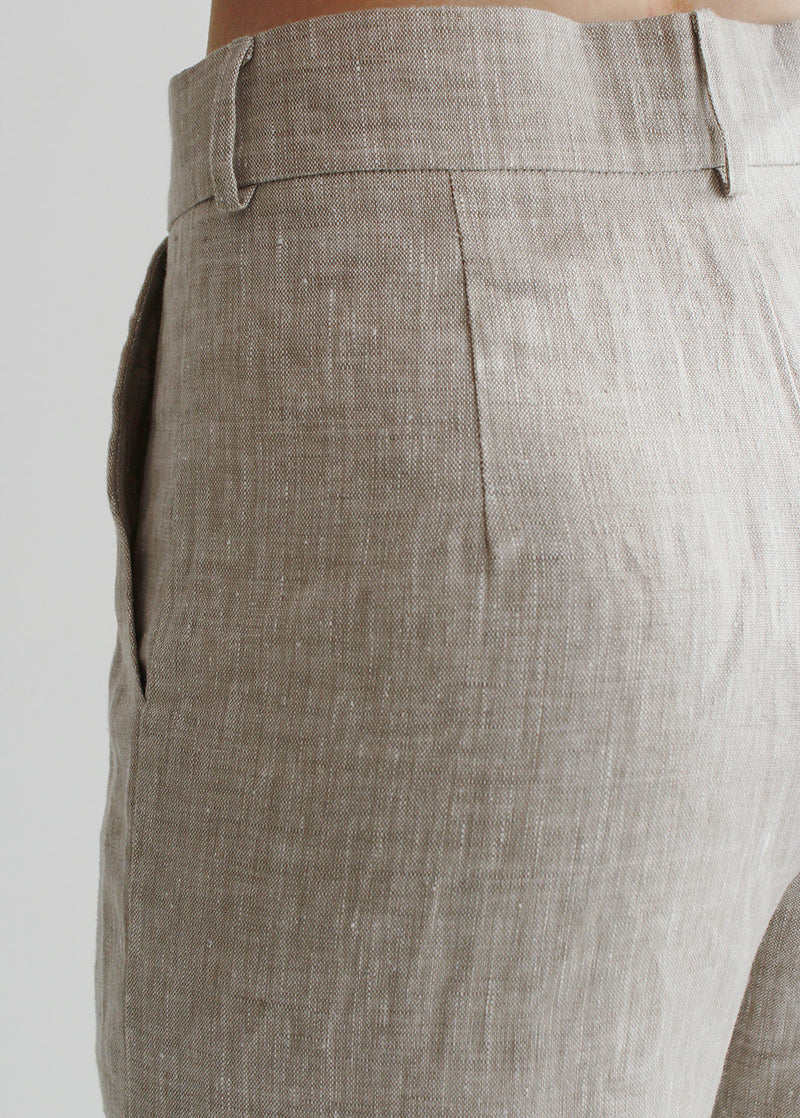 Beige wide linen shorts