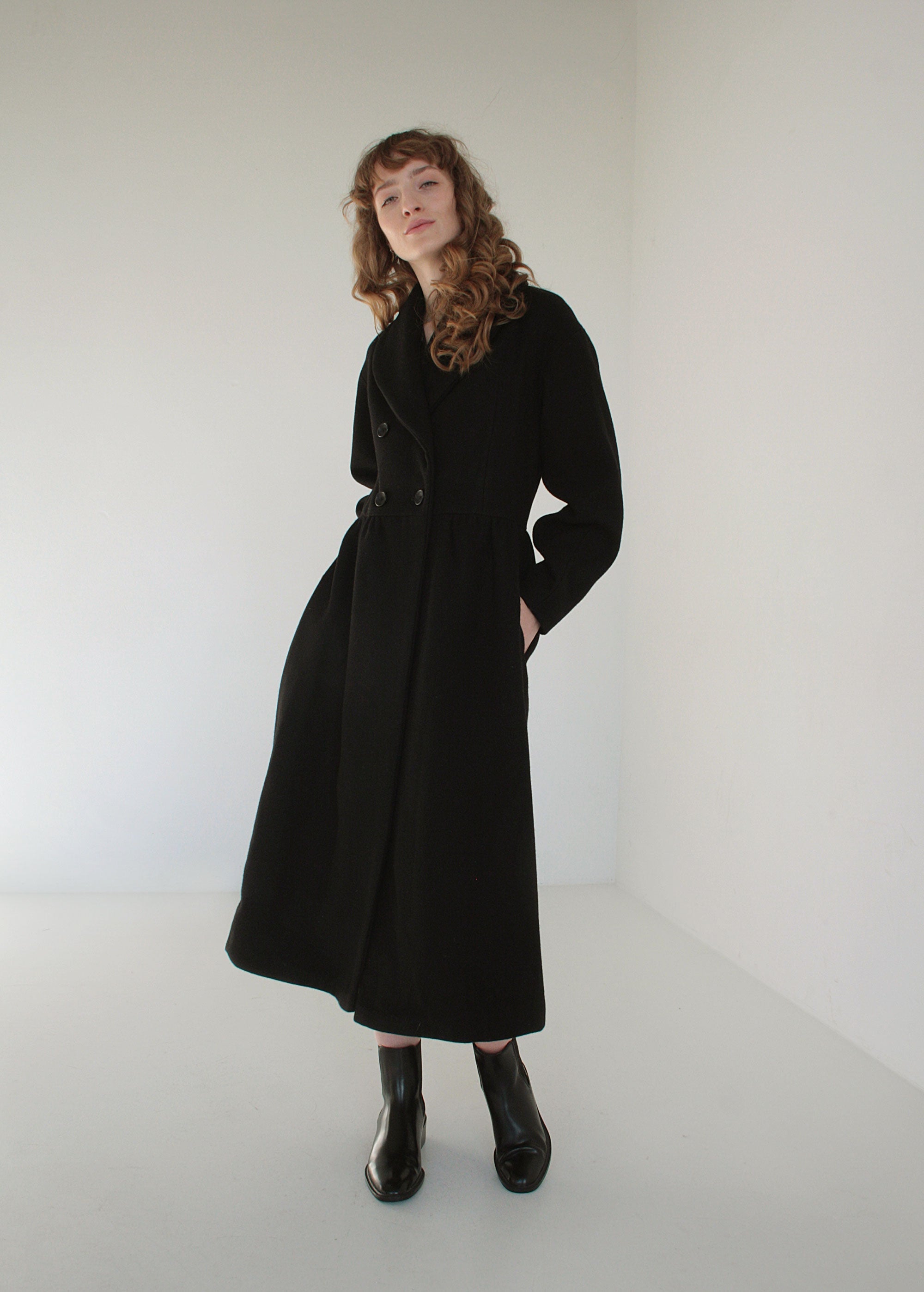 XS/S, S/M  "Olivia" Black Wool Coat
