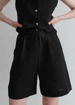 Black wide linen shorts