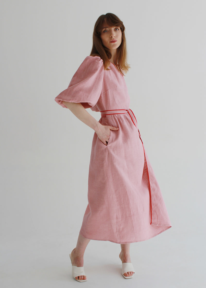 "Diana" Pink Linen Dress