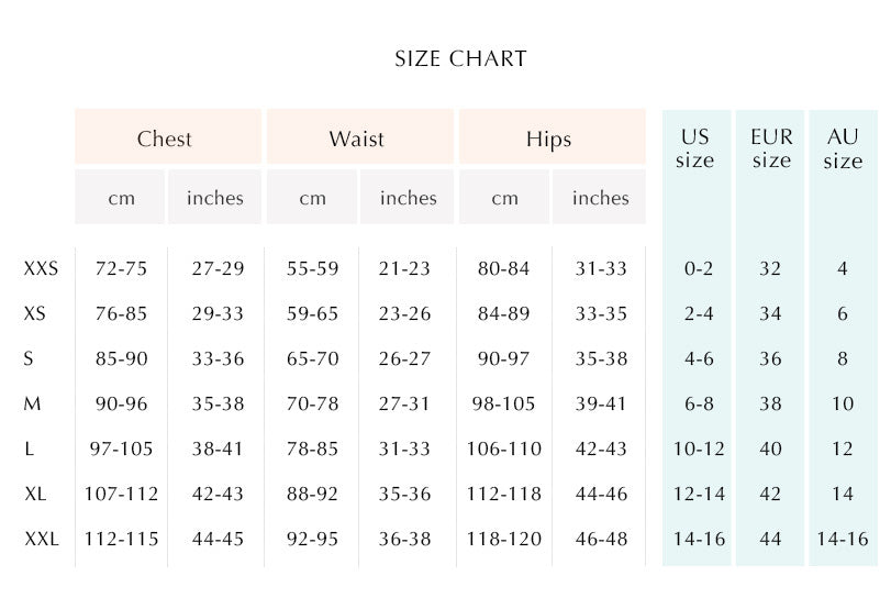 the size chart for a women's skirt