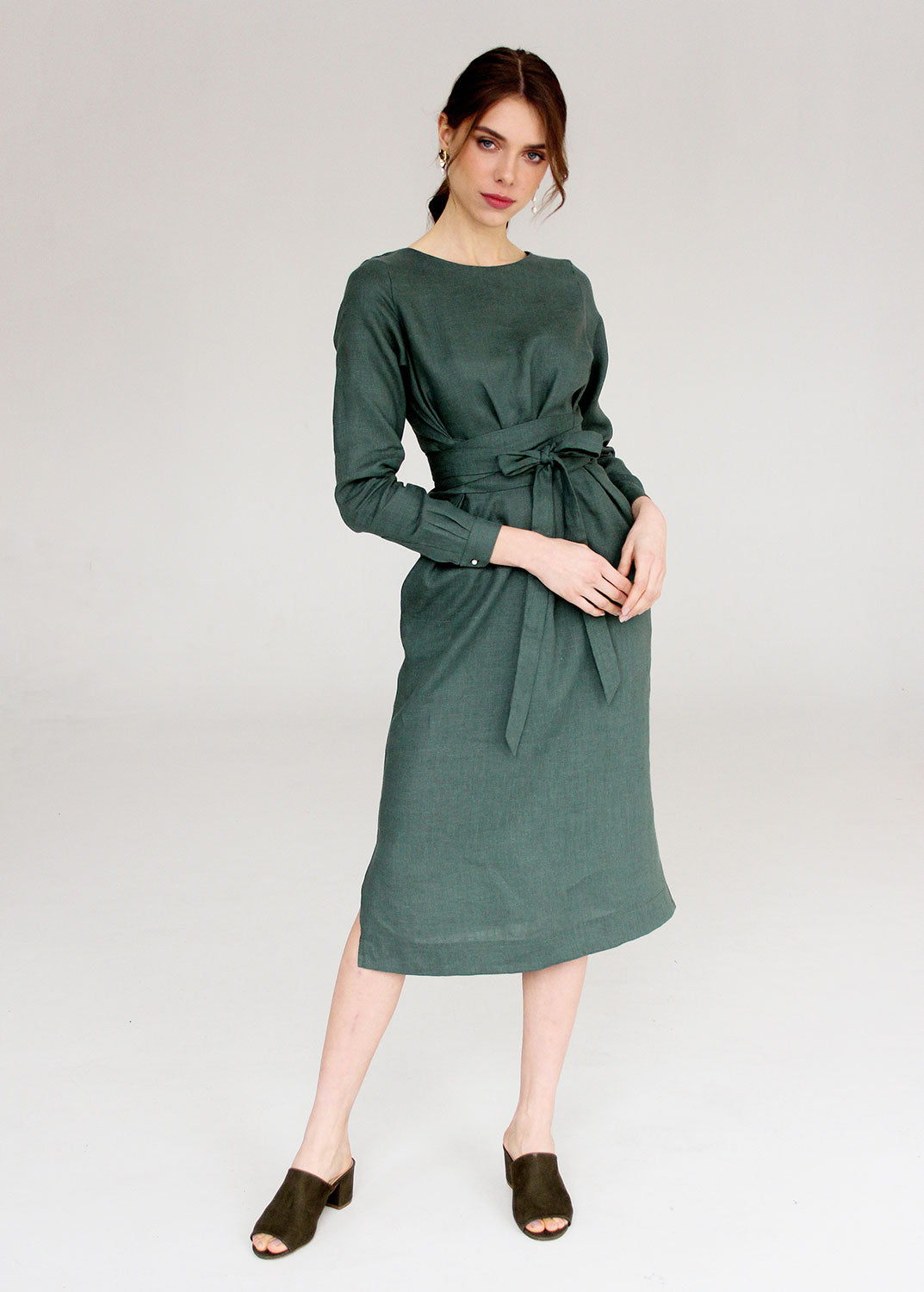 XS/M size "Audrey" Sage Green Linen Dress