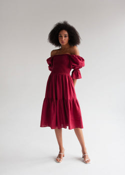 "Camila" Burgundy Midi Dress