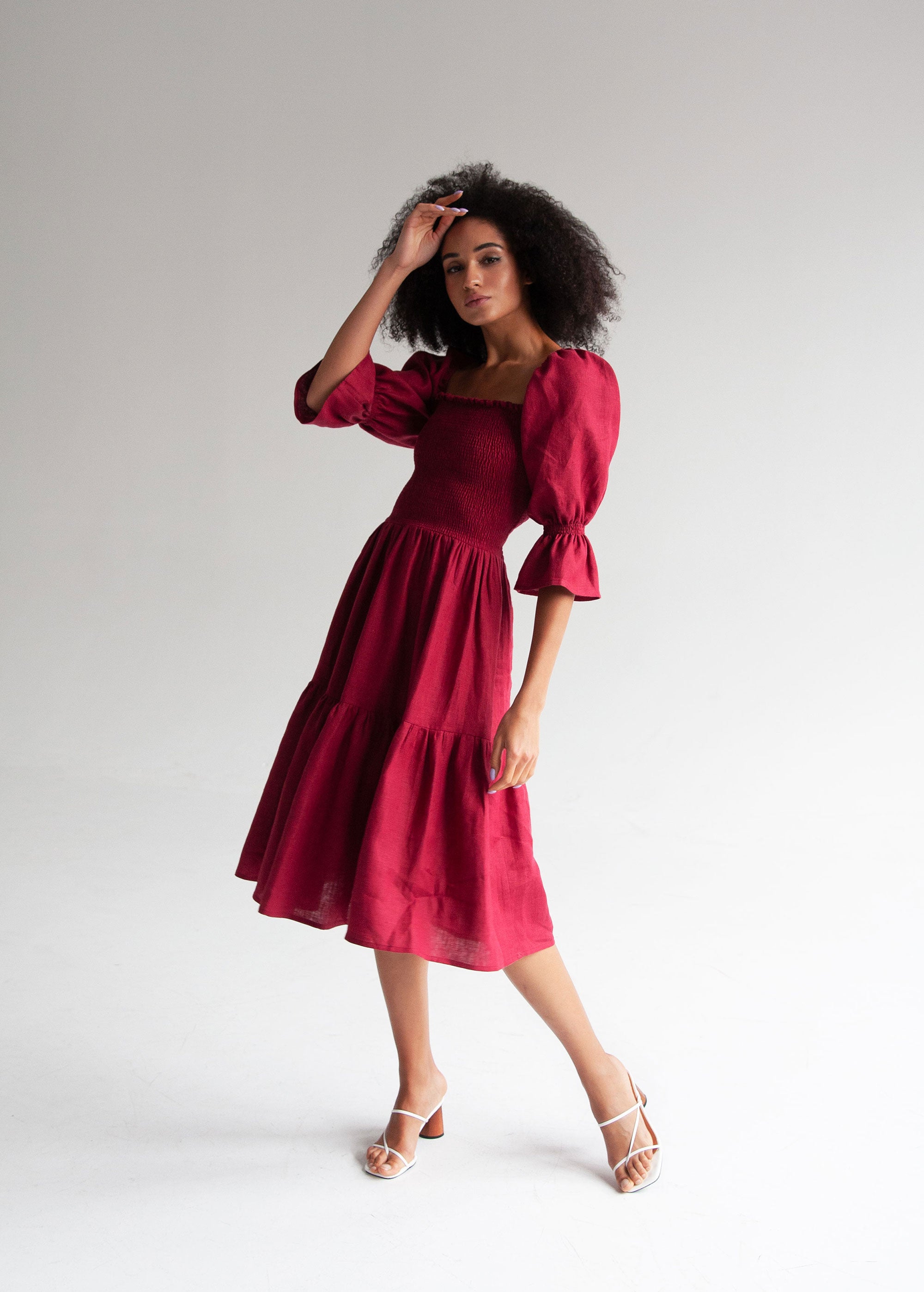 "Camila" Burgundy Midi Dress