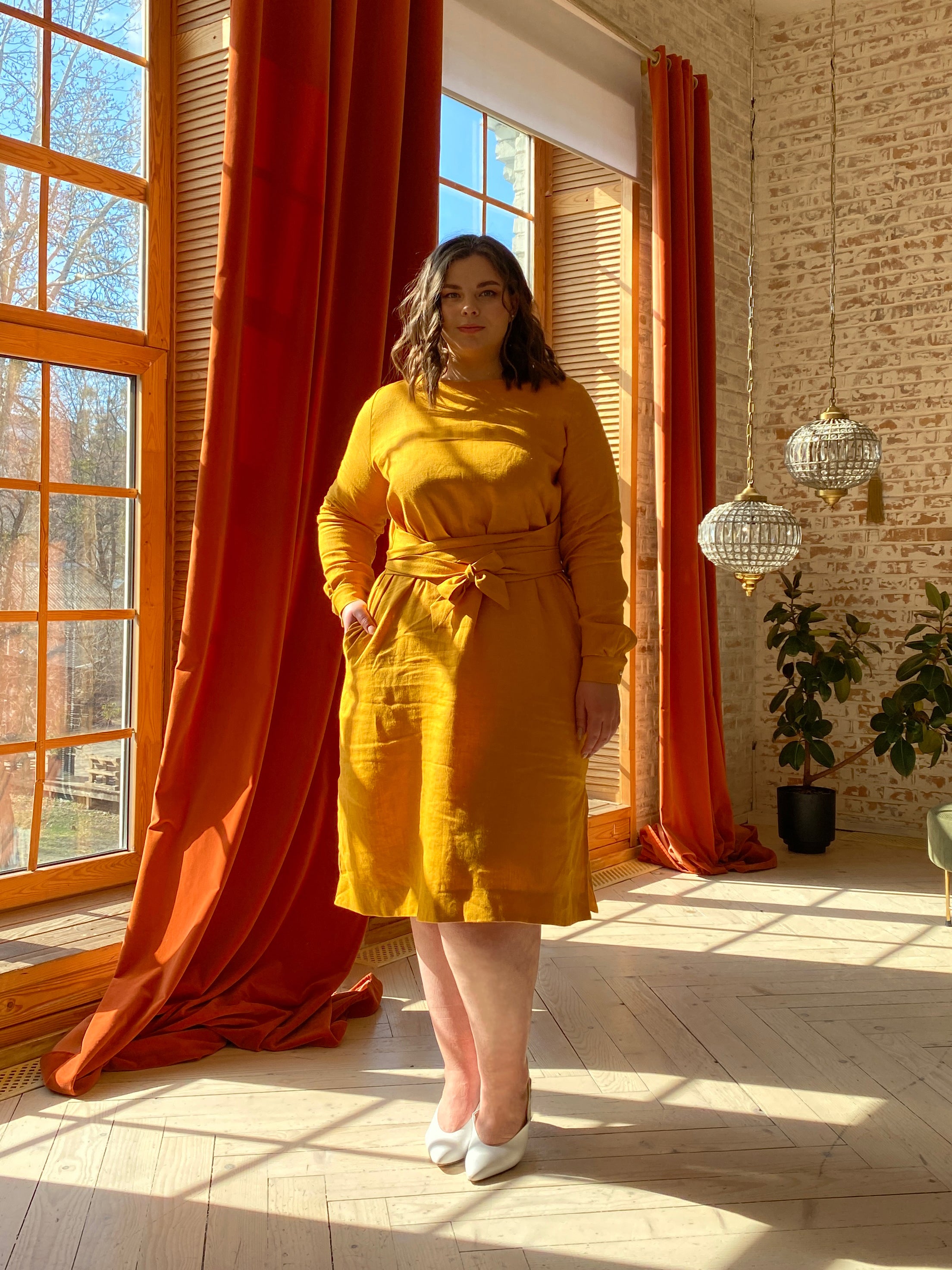 "Audrey" Mustard Yellow Plus Size Dress