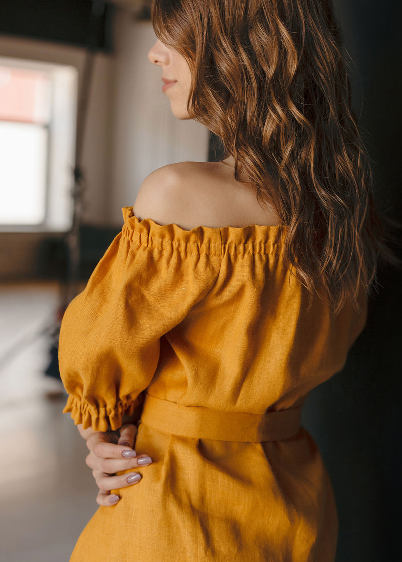 "Lia" Mustard Yellow Off the Shoulder Top