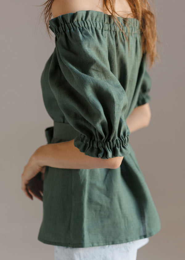 "Lia" Sage Green Off The Shoulder Top with sleeves