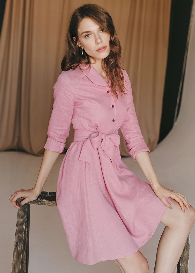 "Lily" Pink Linen Dress