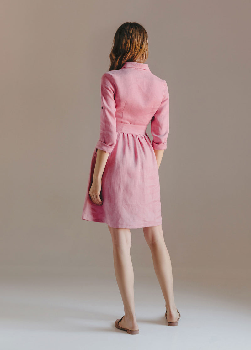 "Lily" Pink Linen Dress