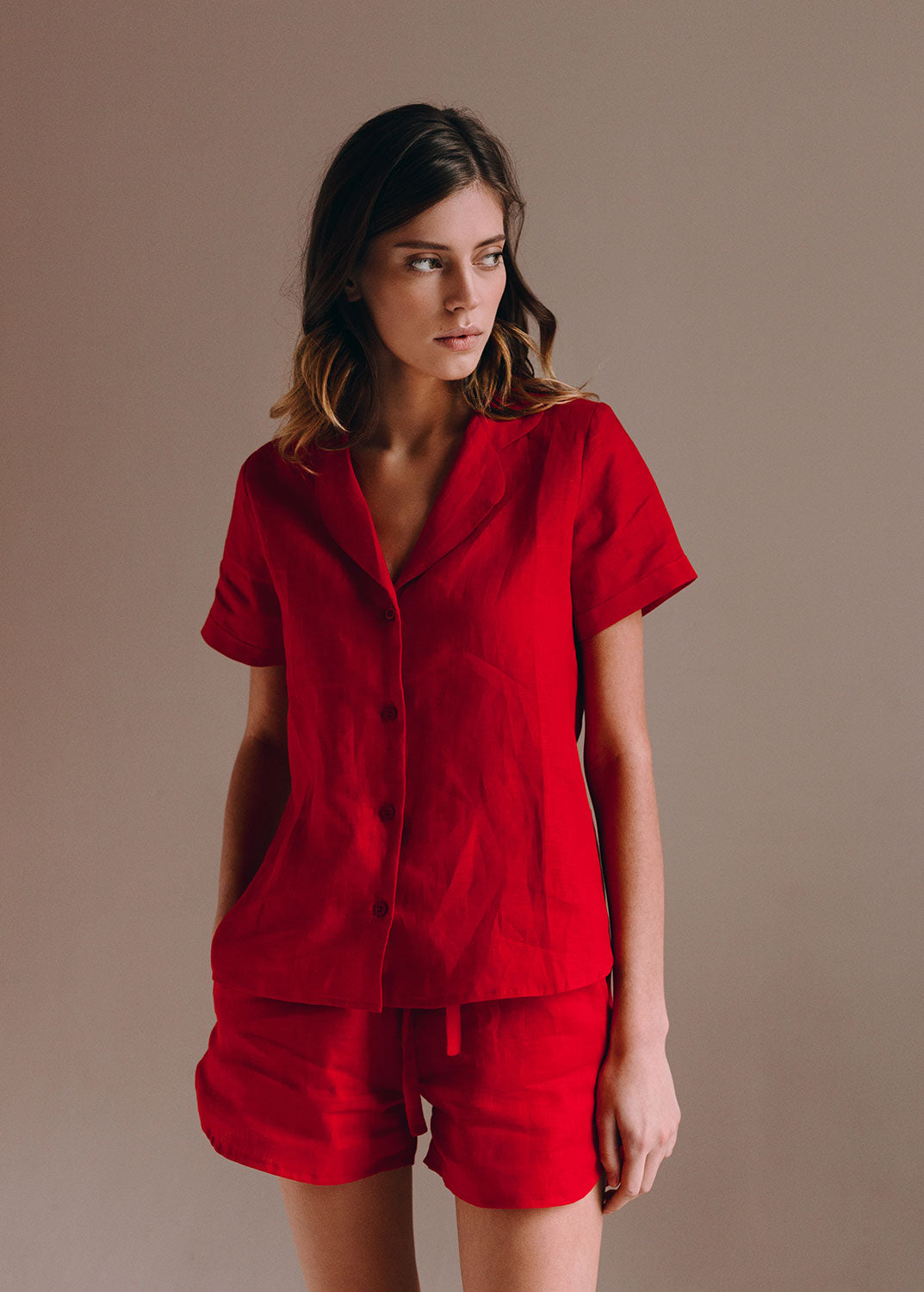 Ensemble pyjama rouge à manches courtes