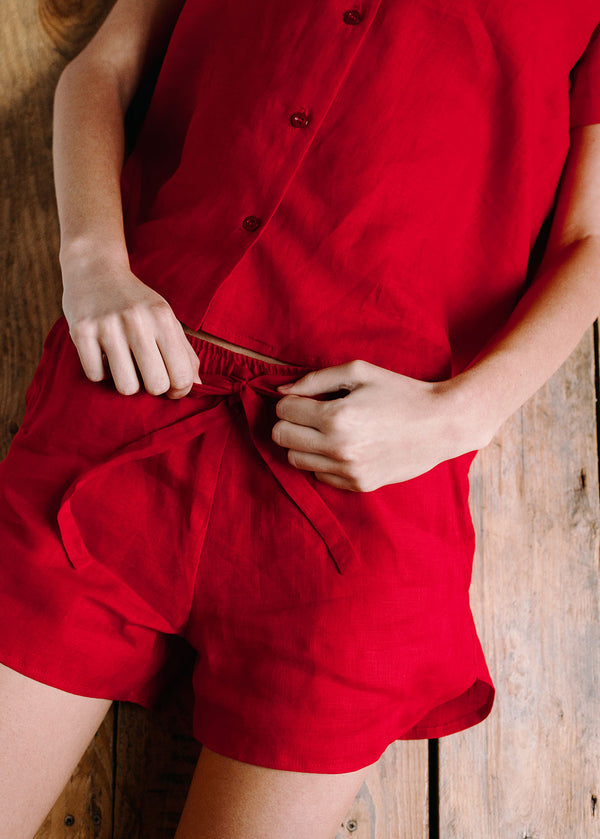 Red Short Sleeve Pajama Set