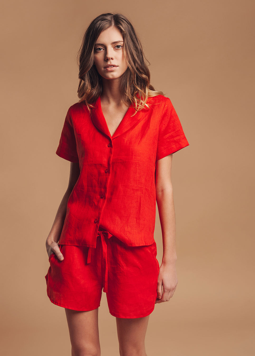 Red Short Sleeve Pajama Set