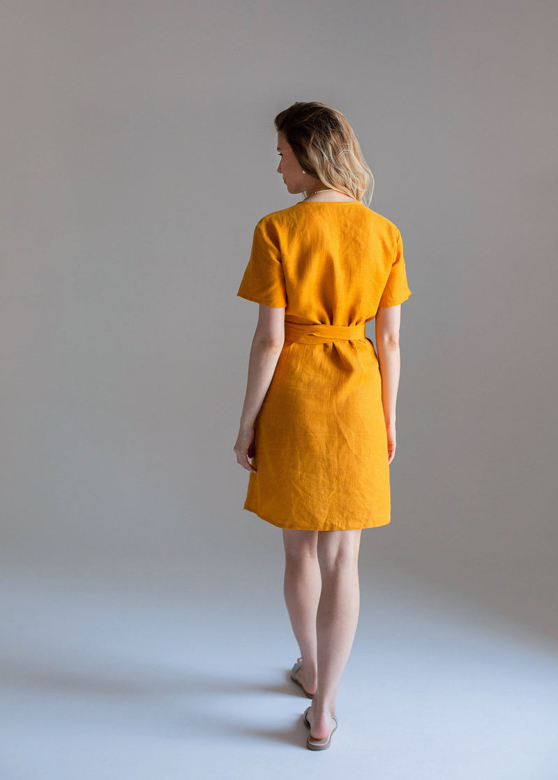 "Zoey" Mustard Yellow Wrap Dress