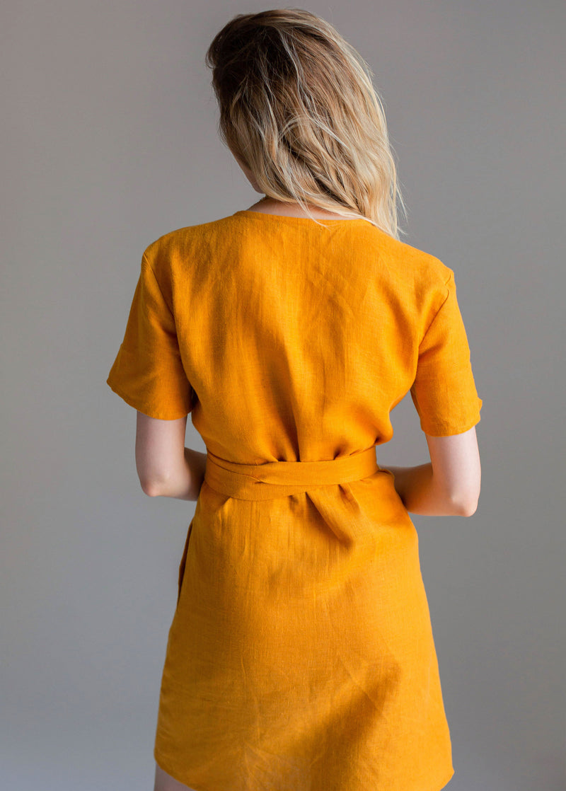 "Zoey" Mustard Yellow Wrap Dress
