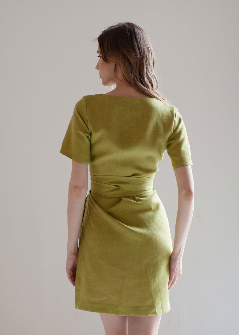 "Adelia" Pastel Lime Green Short Dress