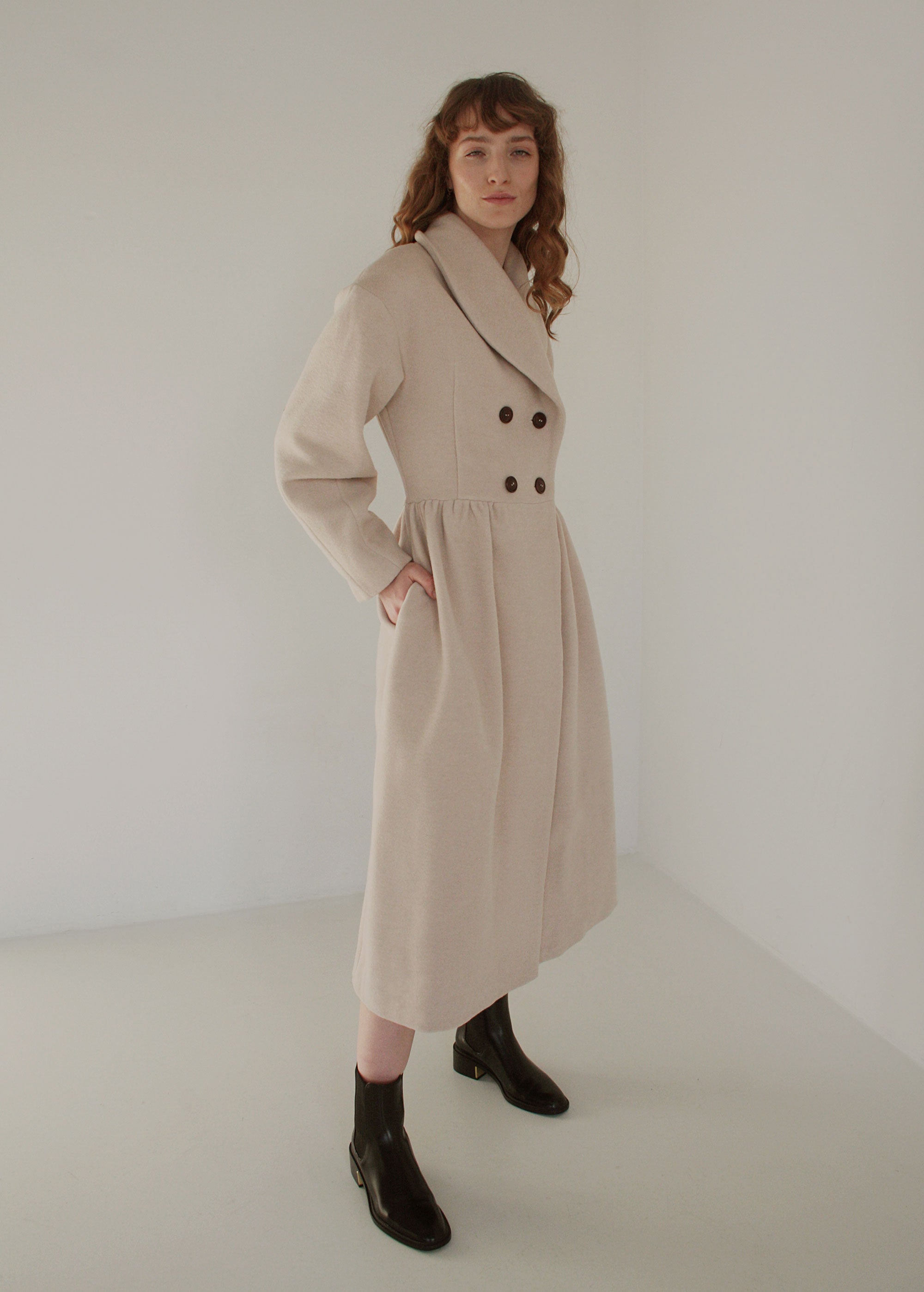 "Olivia" Beige Wool Coat