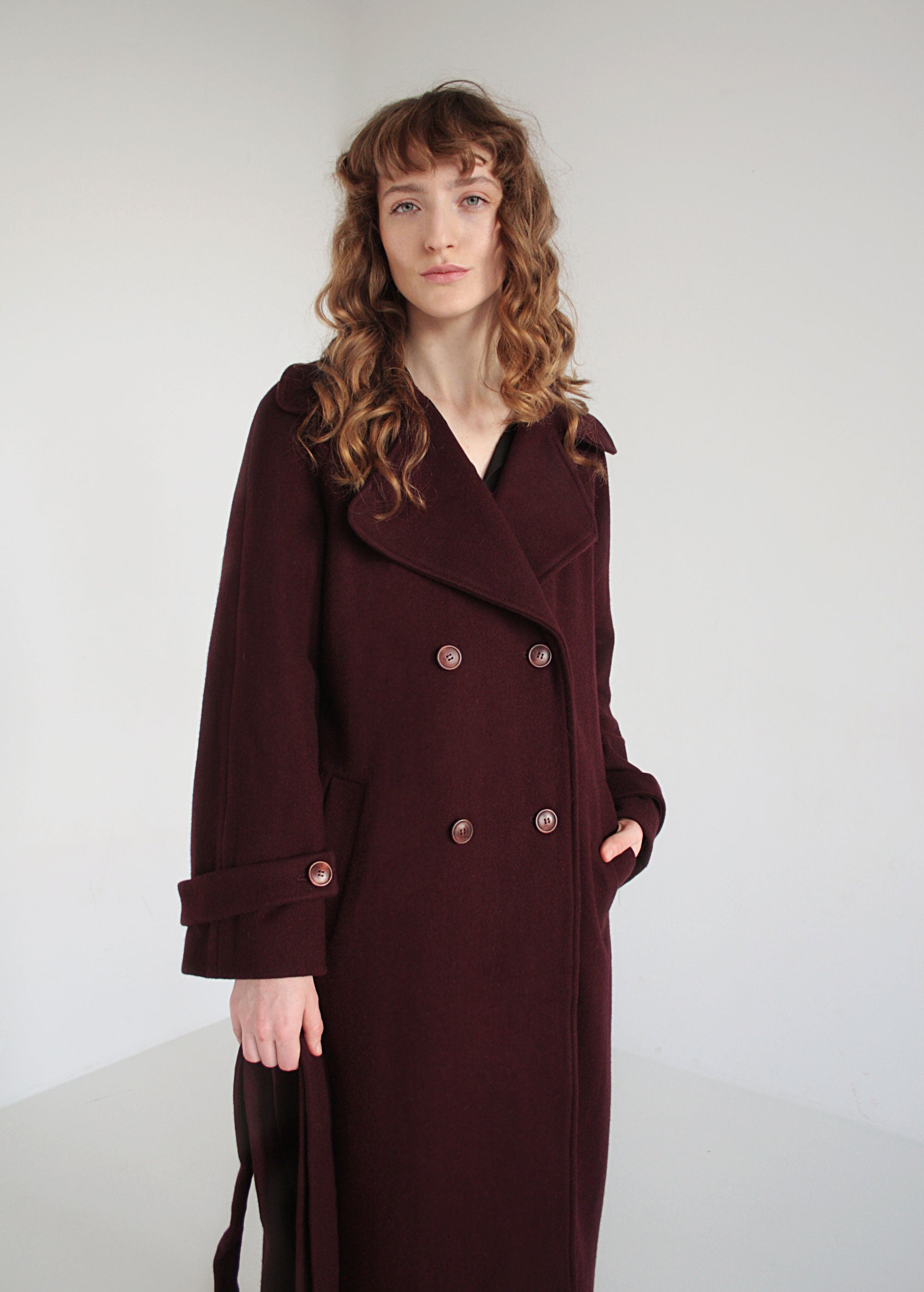 XS/S, S/M, L/XL Manteau en laine classique bordeaux « Emma »