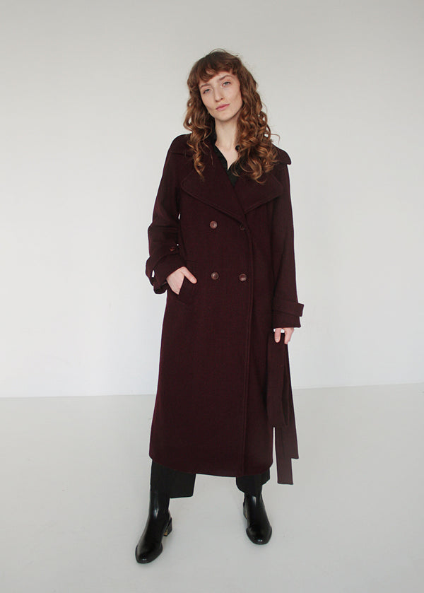 "Emma" Burgundy Classic Wool Coat