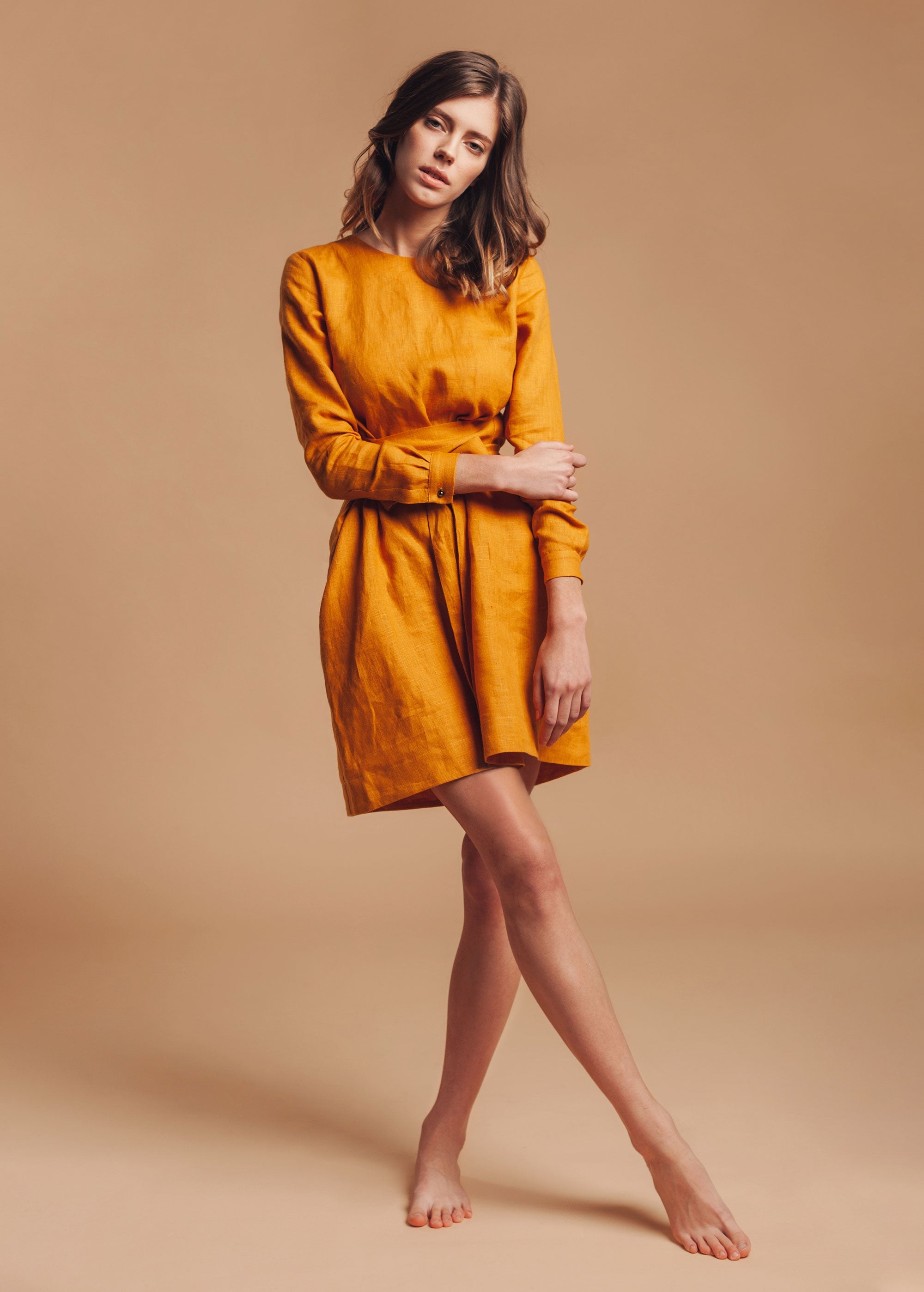XS "Audrey" Mustard Yellow Mini Dress
