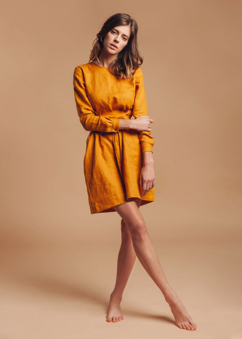 "Audrey" Mustard Yellow Mini Dress