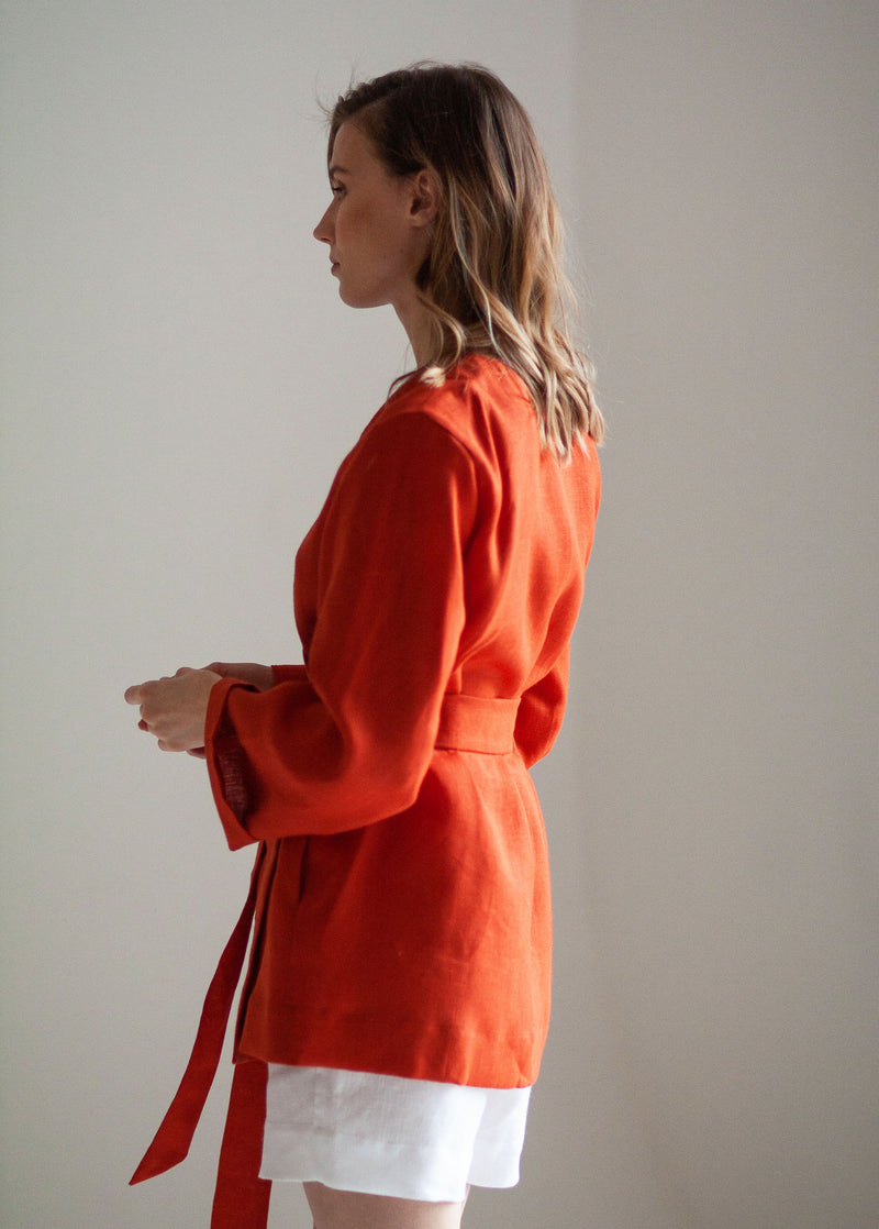 Burnt Orange Linen Kimono Jacket