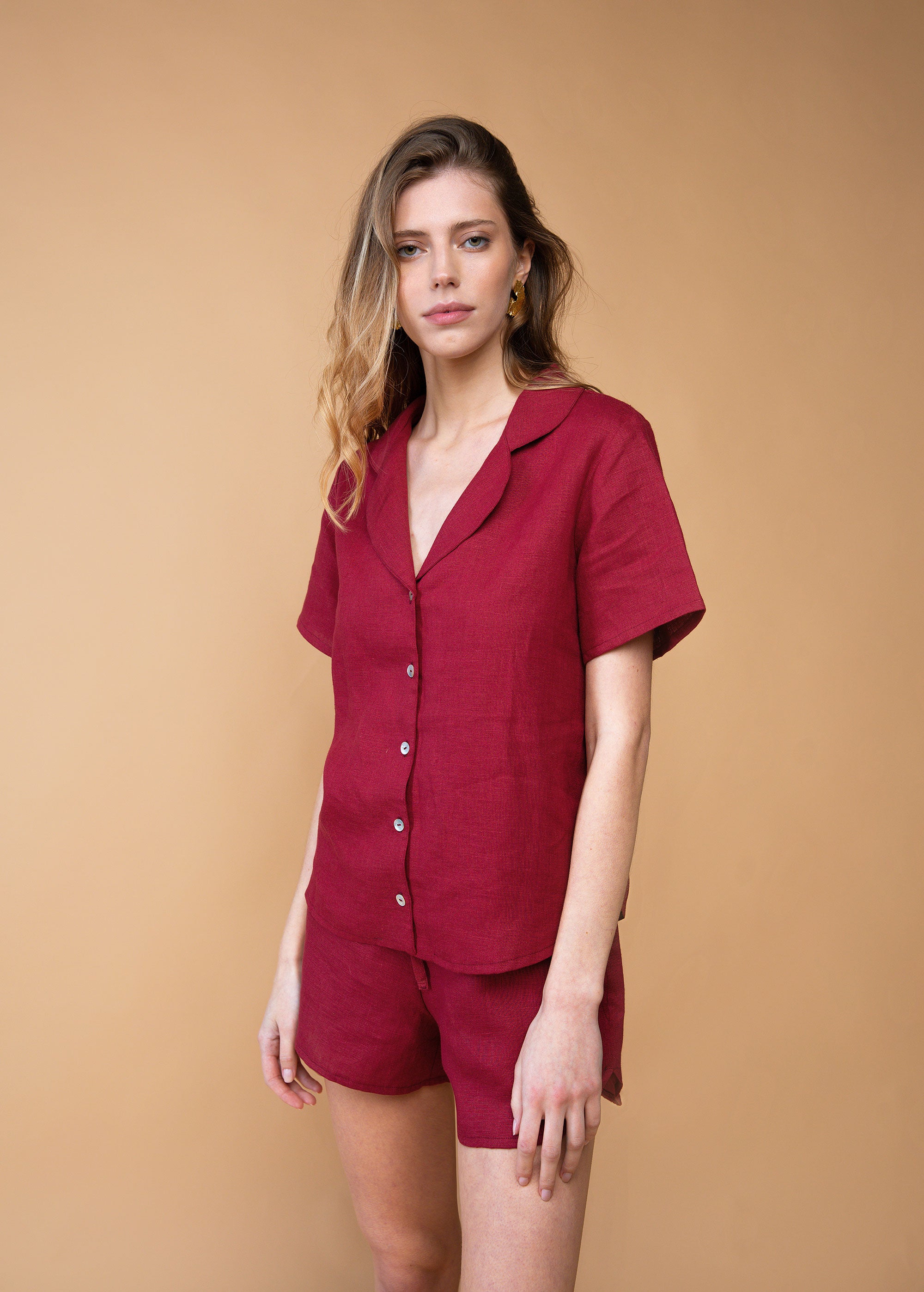 Linen Burgundy Pajama Set