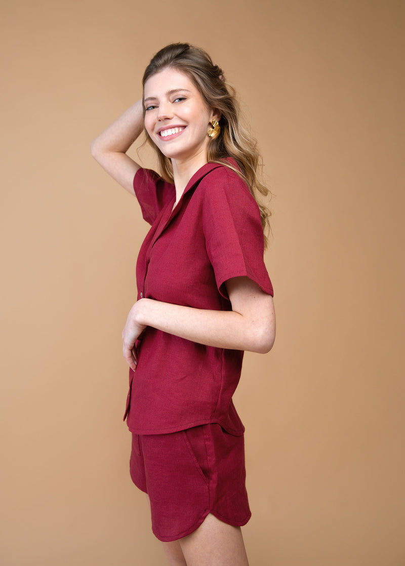 Linen Burgundy Pajama Set