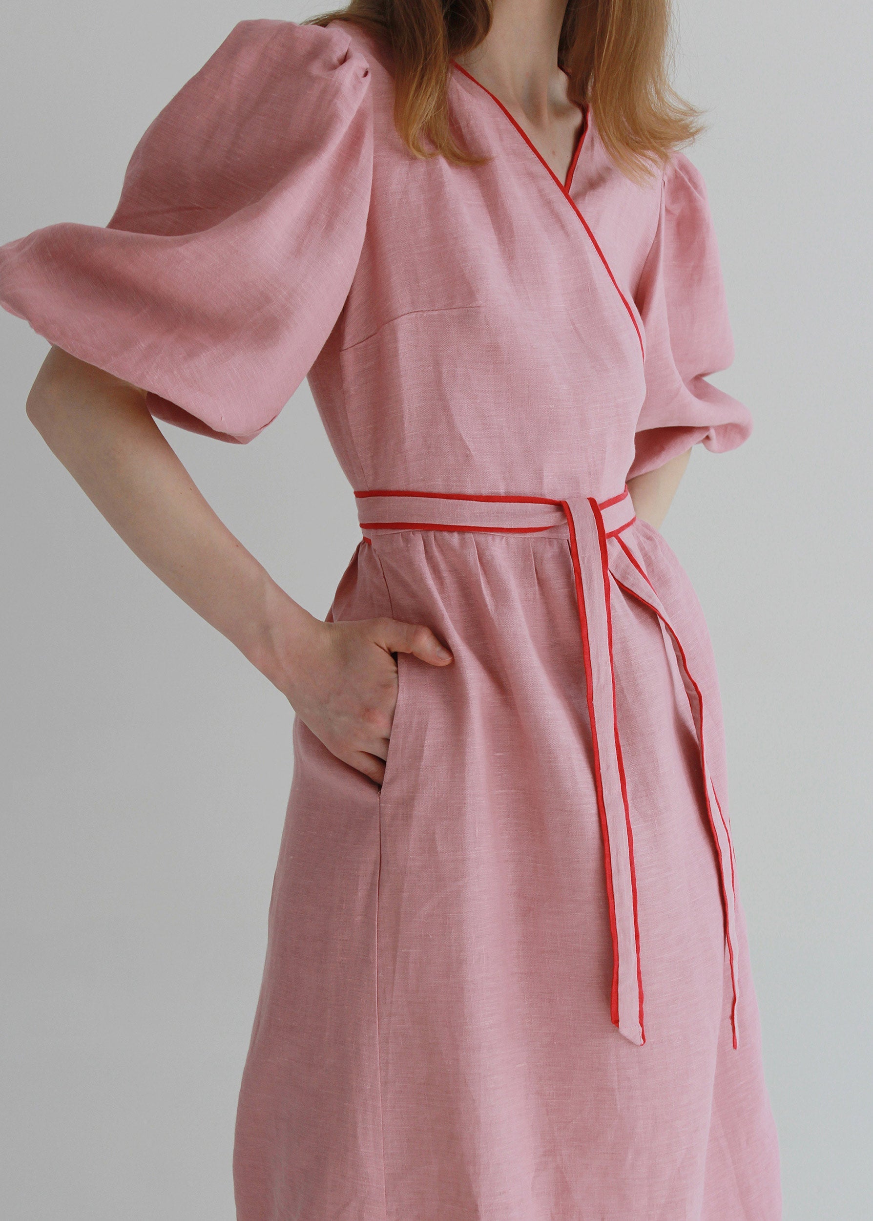 S/M size "Diana" Pink Linen Dress