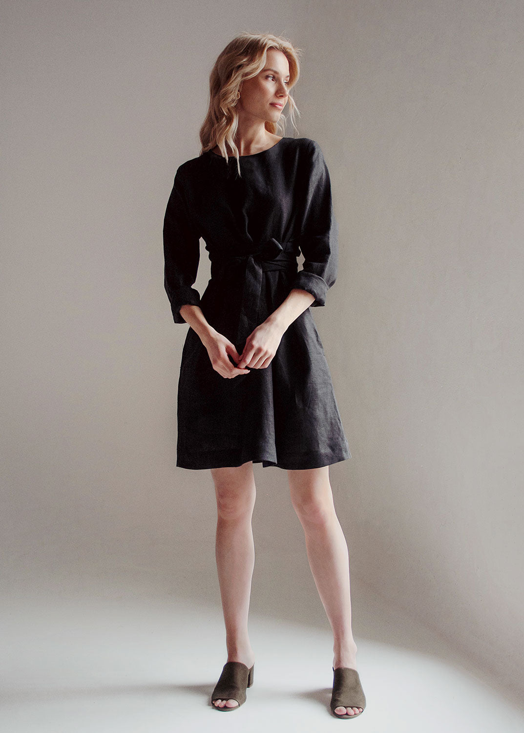 "Audrey"  Black Linen Dress