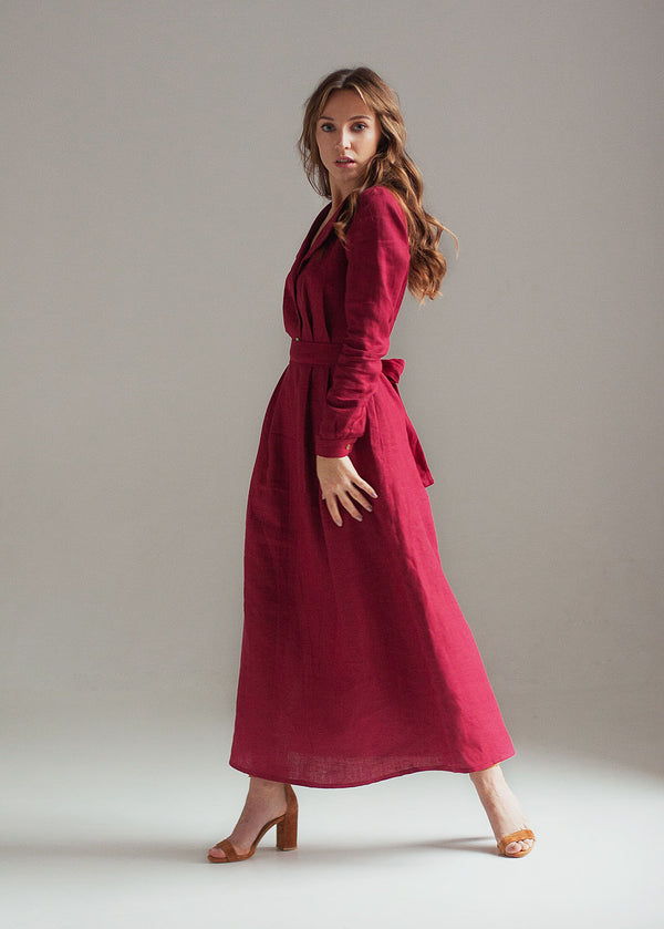 "Janet" Burgundy Maxi Dress with sleeves