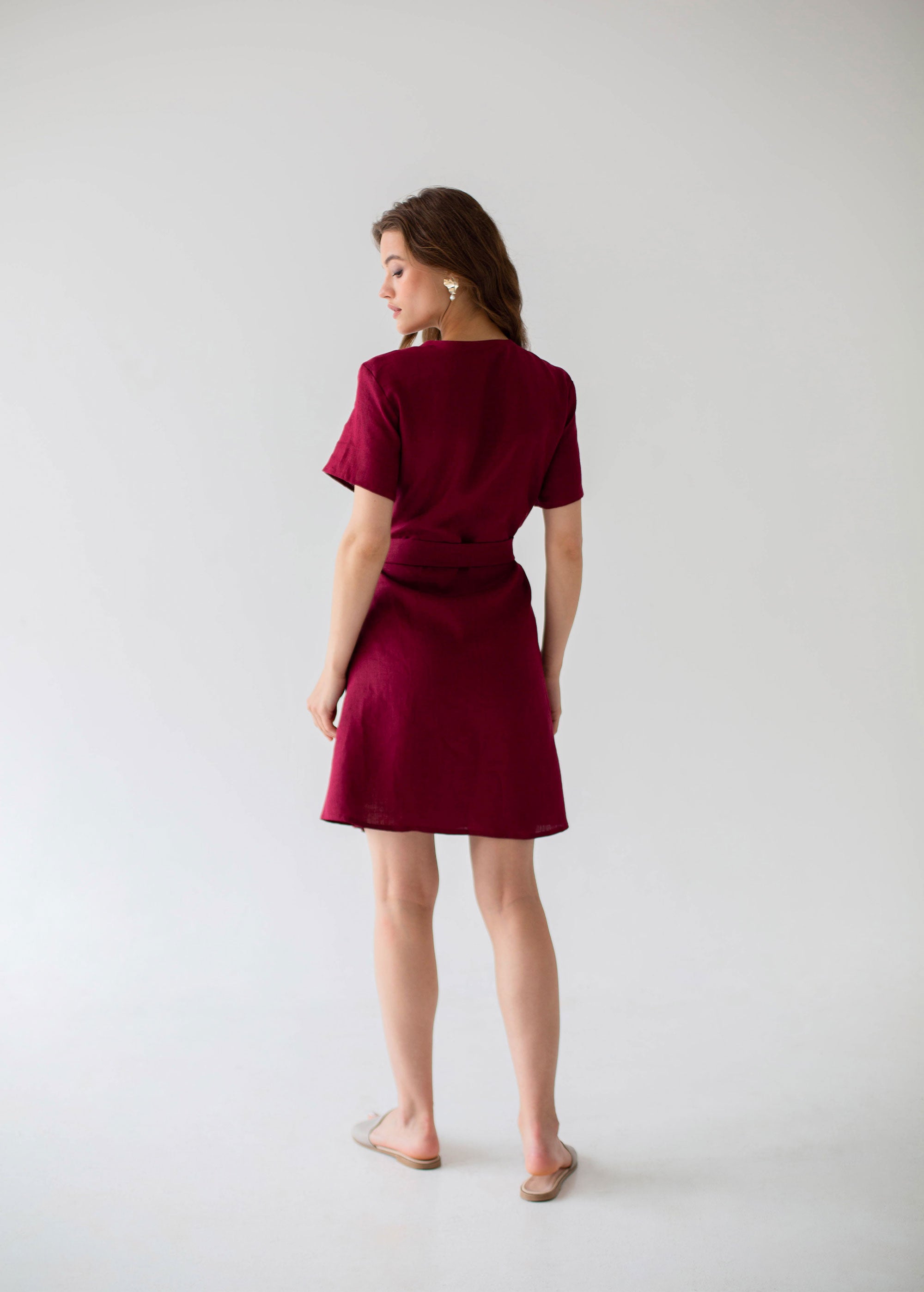 "Zoey" Burgundy Linen Dress