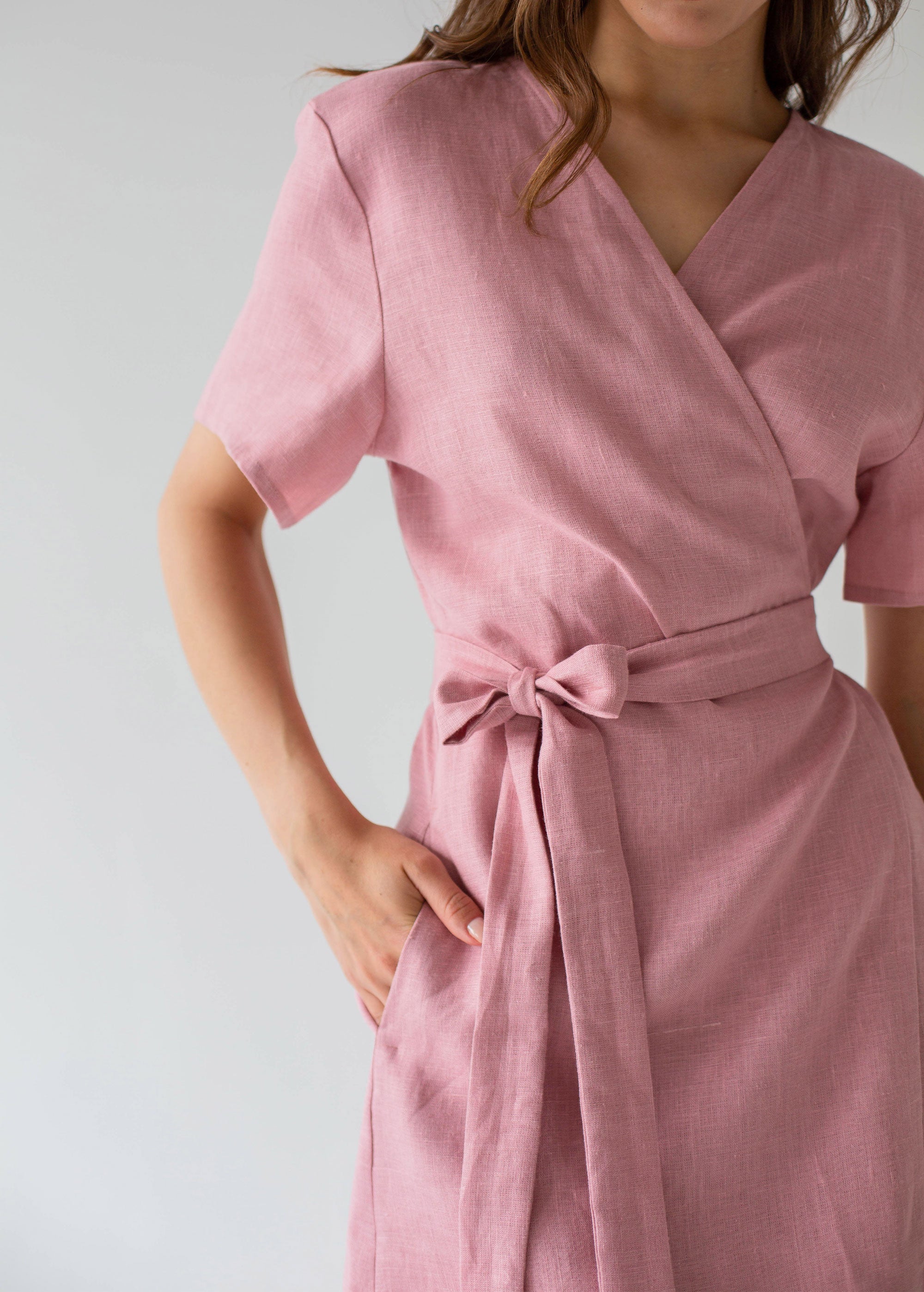 "Zoey" Pink Linen Dress