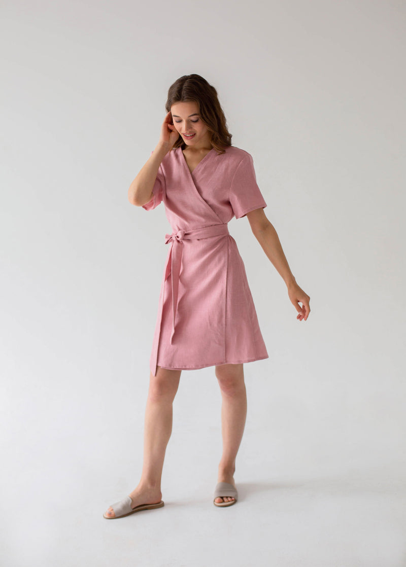 "Zoey" Pink Linen Dress