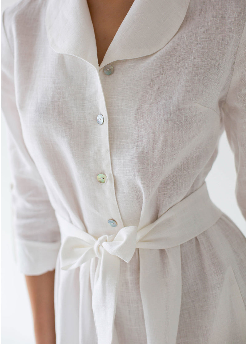 "Lily" White Linen Dress