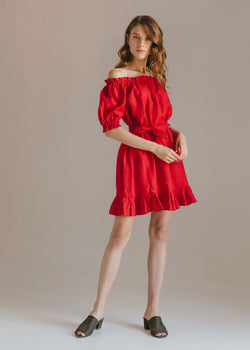 "Lia" Red Off The Shoulder Short Dress