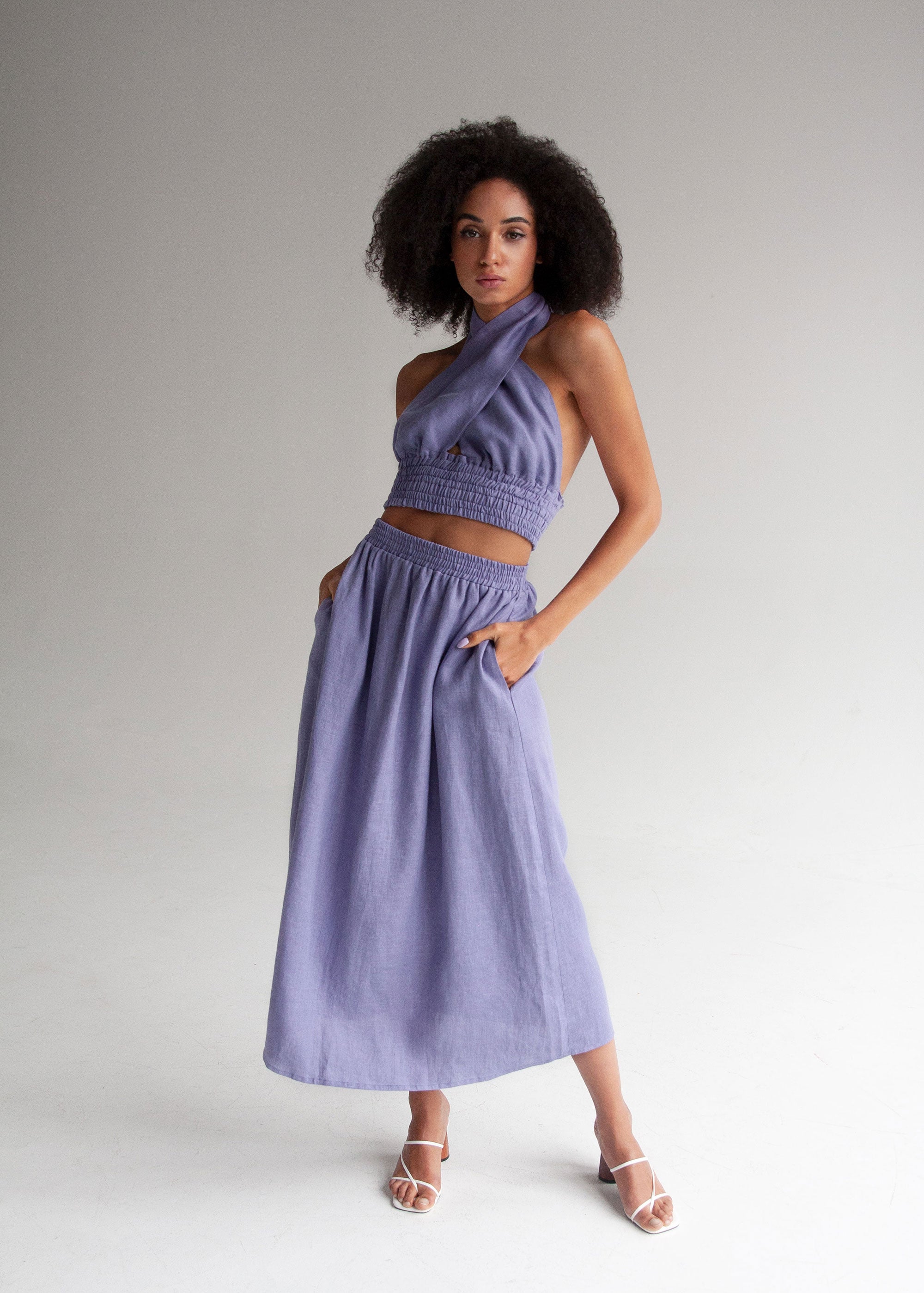 "Luna" Lavender Linen Skirt Set