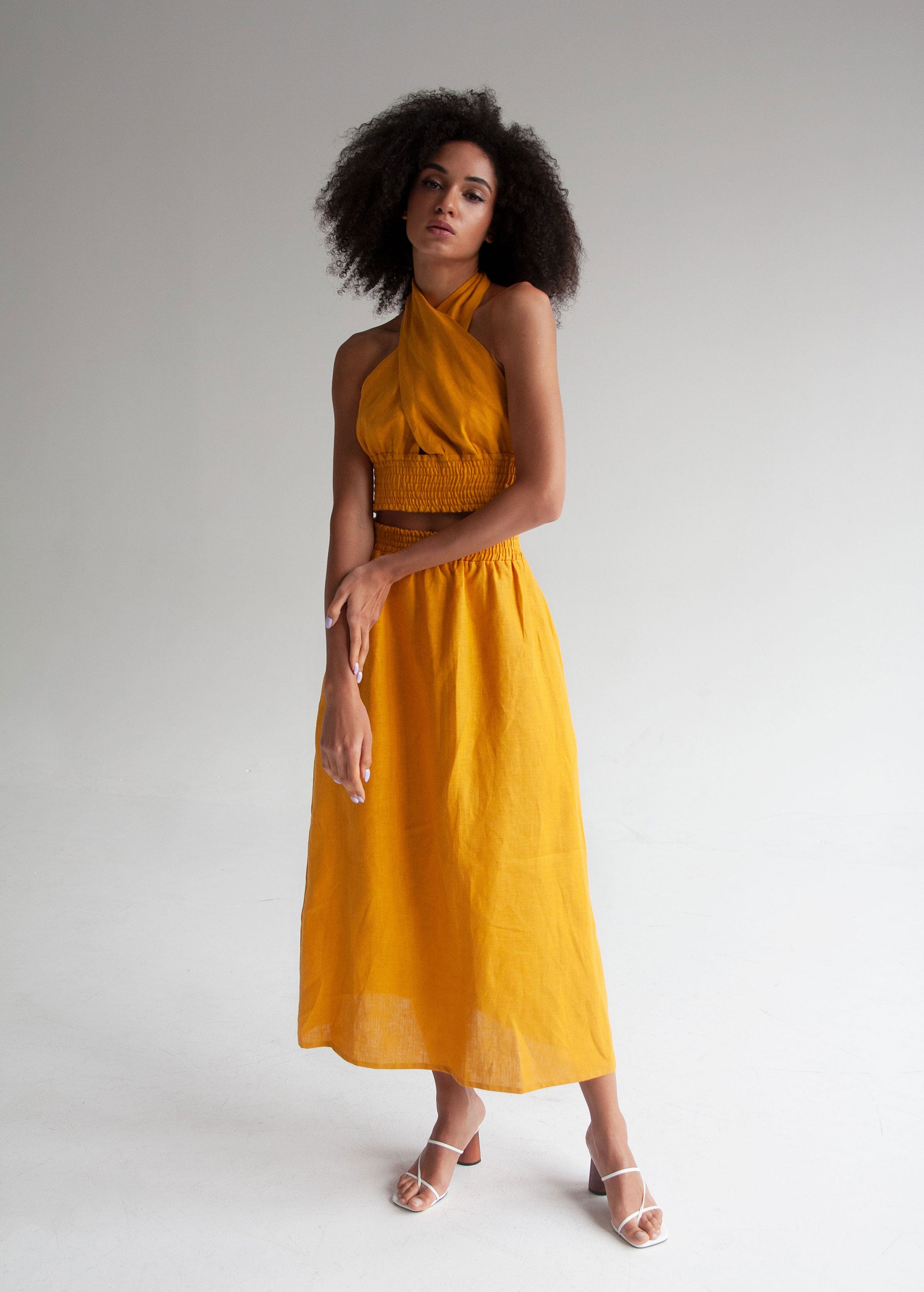 "Luna" Mustard Yellow Linen Skirt