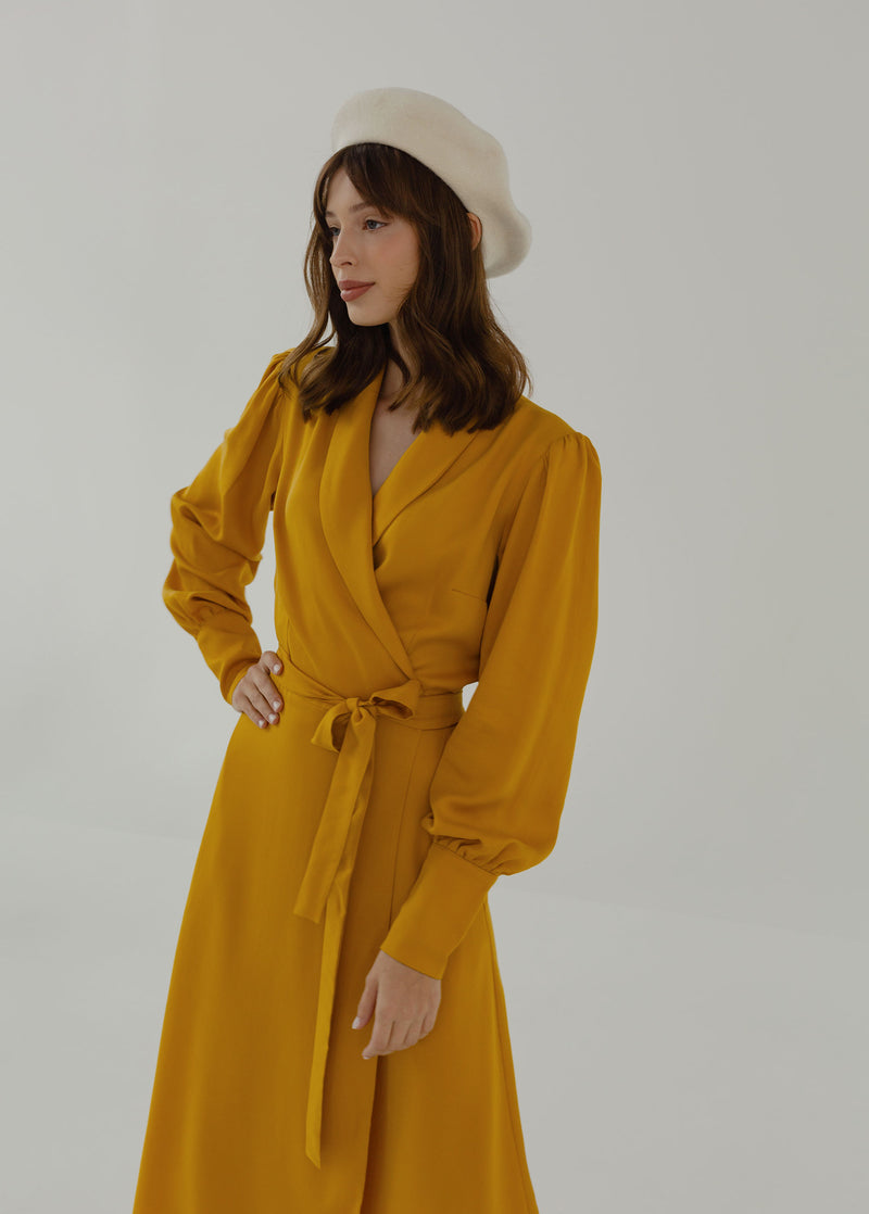 "Julie" Mustard Yellow Midi Dress