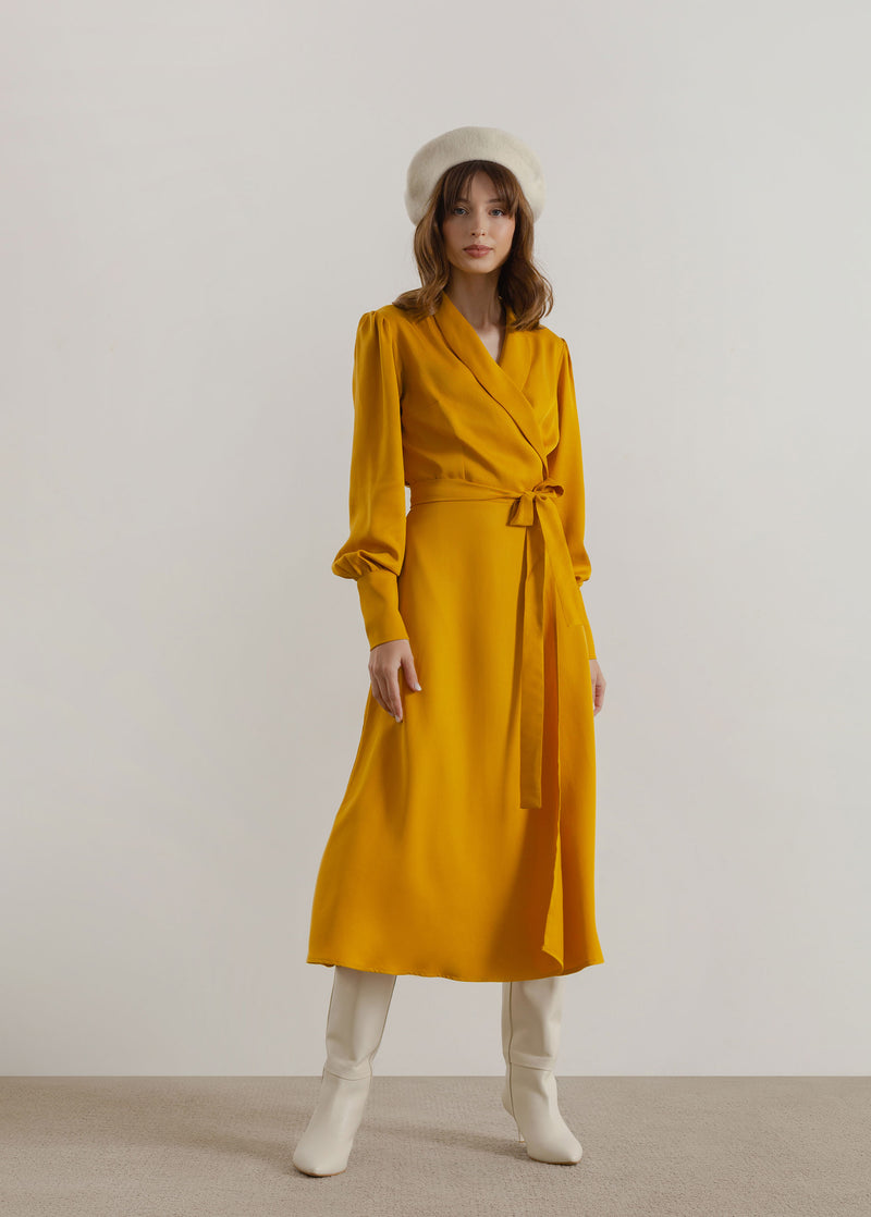 "Julie" Mustard Yellow Midi Dress