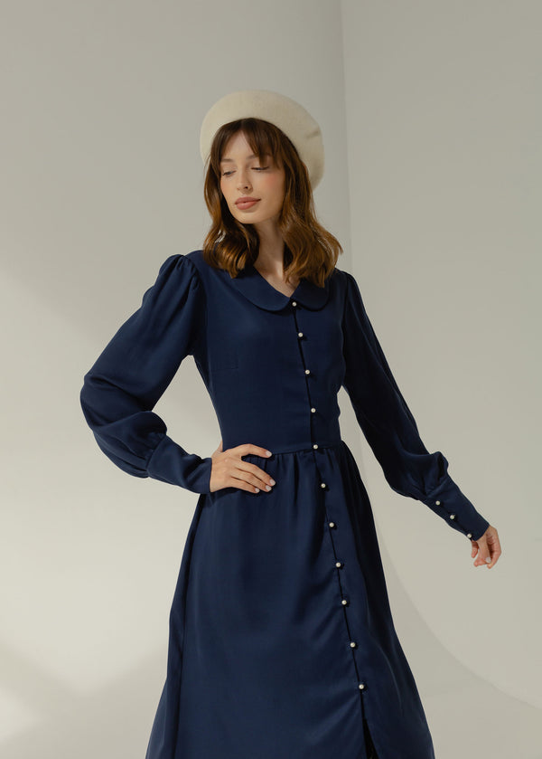 "Sophia" Navy blue Midi Dress