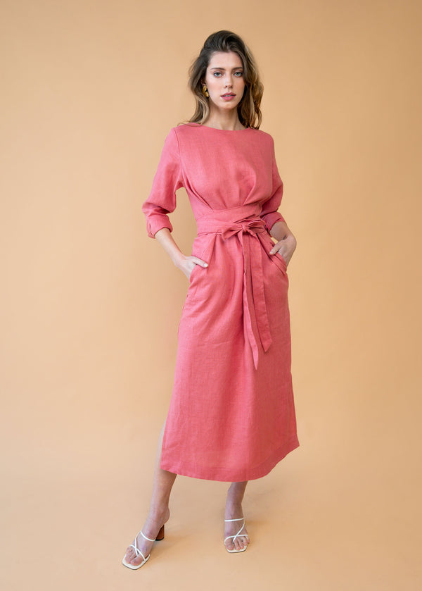 "Audrey"  Coral Peach Maxi Dress