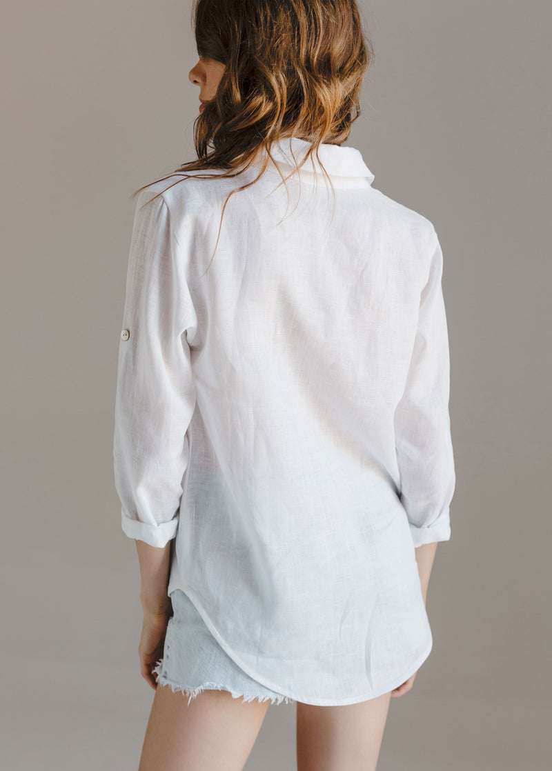 White Linen Button Down Shirt