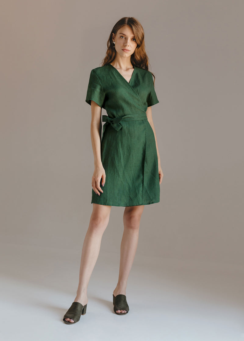 "Zoey" Green Linen Dress
