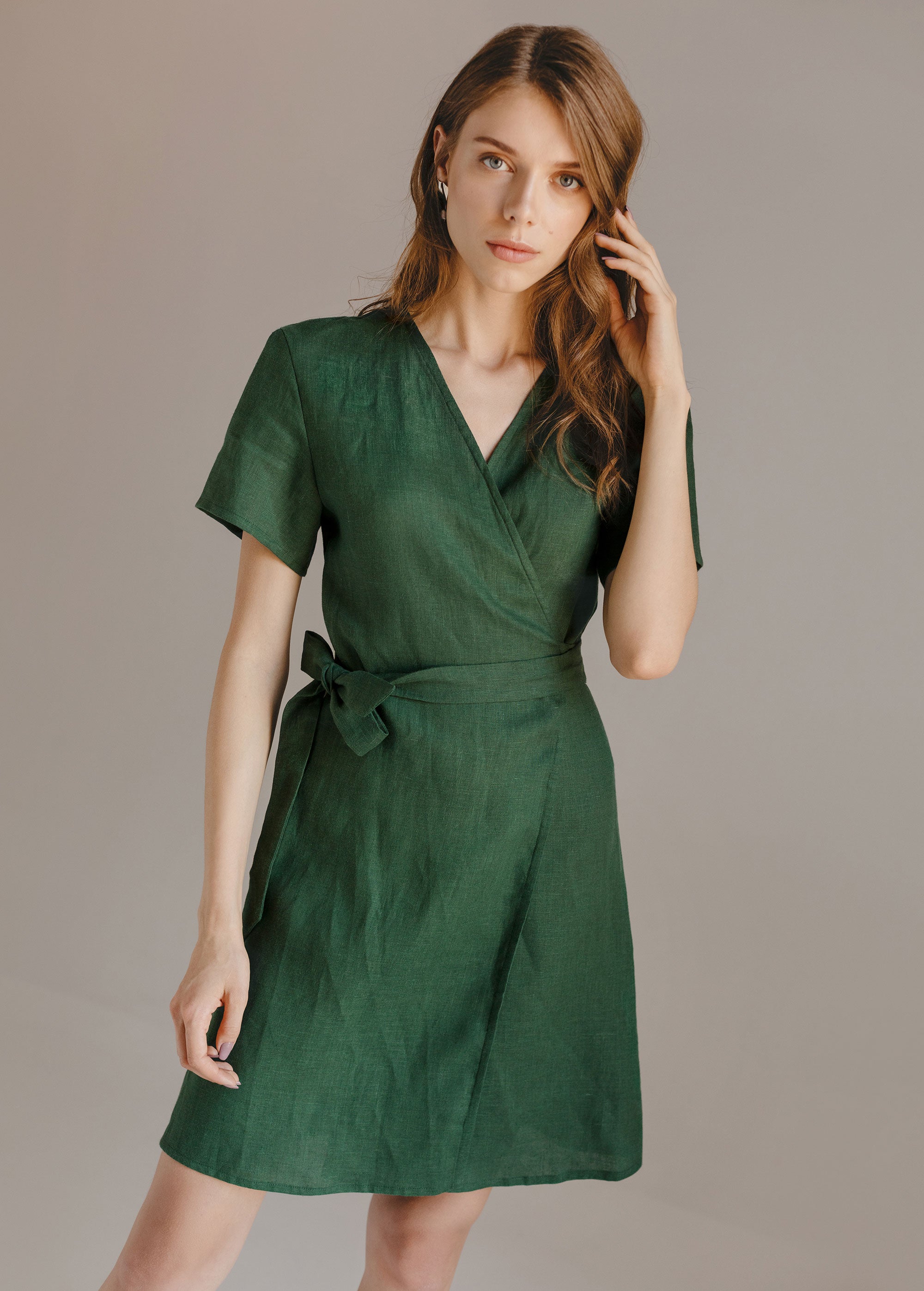 "Zoey" Green Linen Dress